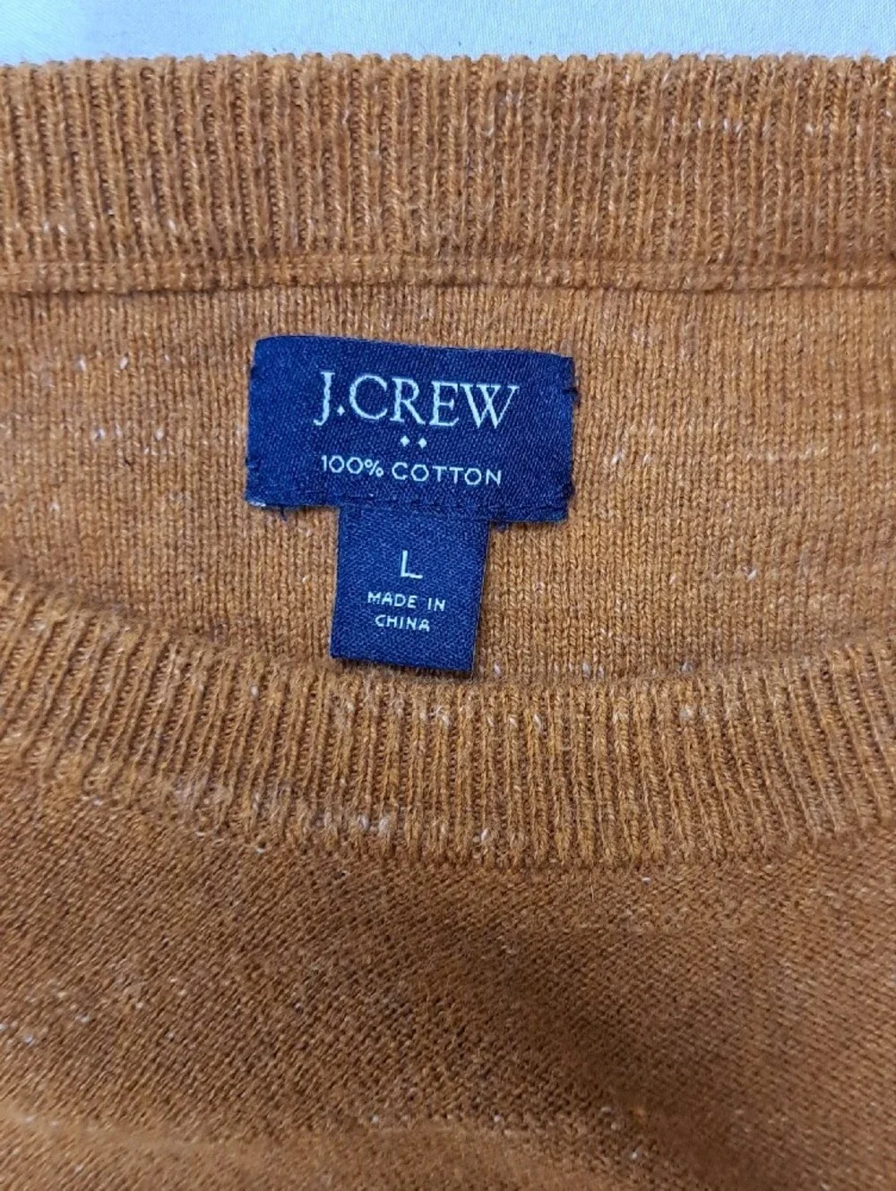 J.Crew Men's Caramel Brown 100% Cotton Raglan Crewneck Sweater Earthy Preppy L